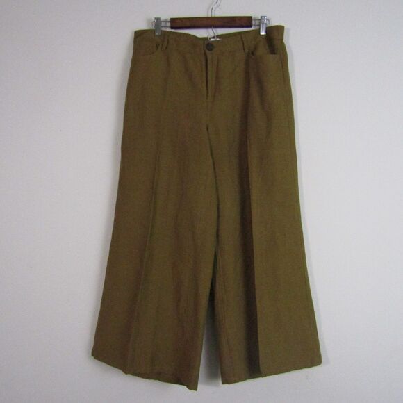 J Jill Pants 12 Green Linen Blend Wide Leg Lagenlook Boho Casual Coastal - Picture 1 of 13